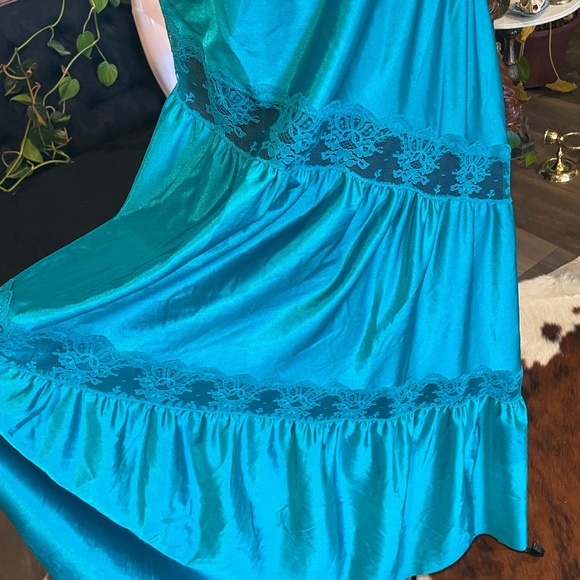 Vintage lingerie slip Pleated Lace Trim Maxi Dress Size M Blue - Picture 5 of 9